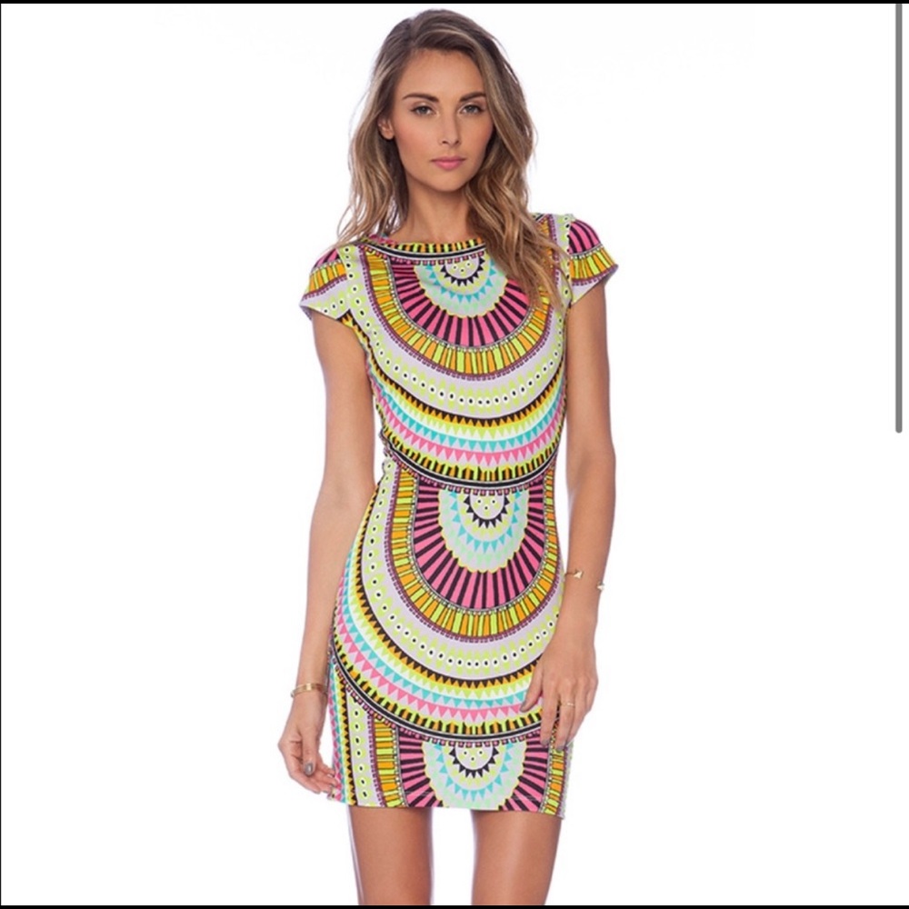Mara Hoffman Neon Geo-Print Mini Dress — Pink, Yellow, Green, Blue